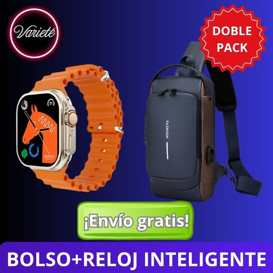 PACK/ BOLSO ANTI-ROBO + RELOJ INTELIGENTE T900 Ultra 2. "Una Oferta exclusiva para quienes aman la tecnología y seguridad"