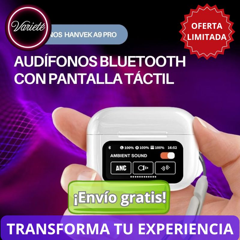 AUDÍFONOS INTELIGENTES CON PANTALLA DIGITAL A9 PRO. "Desecha tus viejos audífonos y transforma tu experiencia digital"
