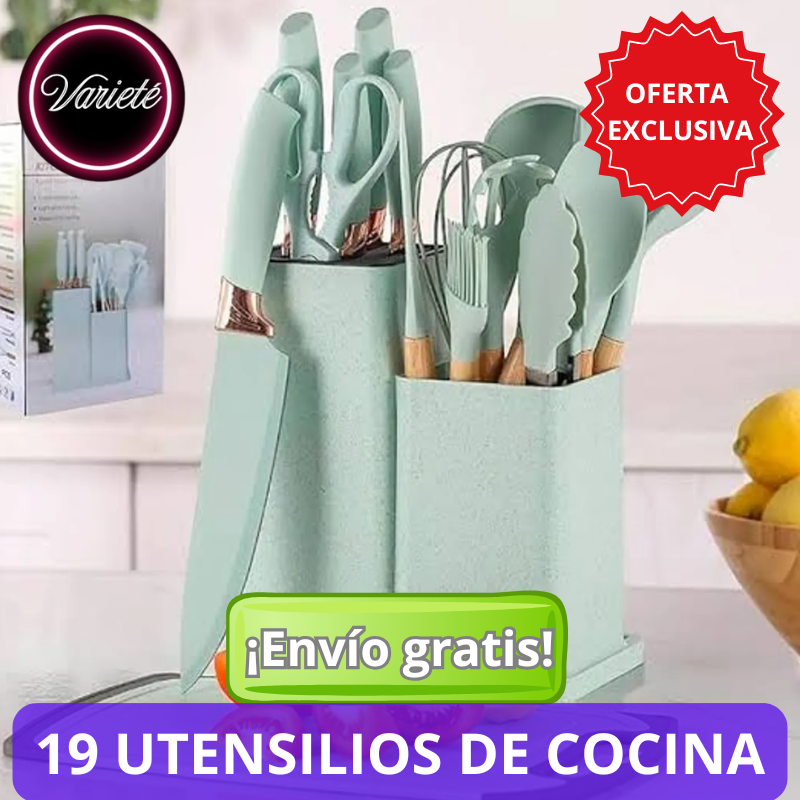 🔥SET 19 UTENSILIOS DE COCINA⚡️"Moderniza y organiza lo que más necesitas para cocinar en casa"