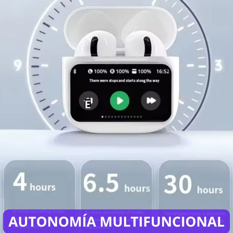 AUDÍFONOS INTELIGENTES CON PANTALLA DIGITAL A9 PRO. "Desecha tus viejos audífonos y transforma tu experiencia digital"