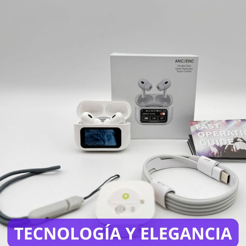AUDÍFONOS INTELIGENTES CON PANTALLA DIGITAL A9 PRO. "Desecha tus viejos audífonos y transforma tu experiencia digital"