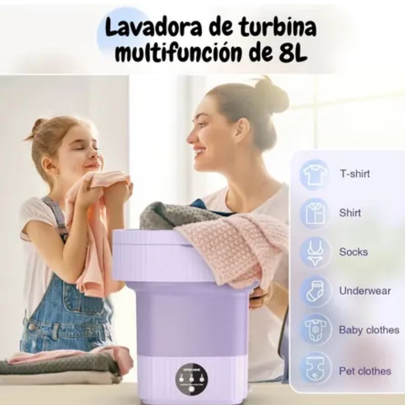 🔥MINI LAVADORA PORTÁTIL 8 LITROS CON CENTRÍFUGADO + ENVÍO GRATIS🎁 "Portátil para lavar y secar tus prendas livianas en forma eficiente en pocos minutos"